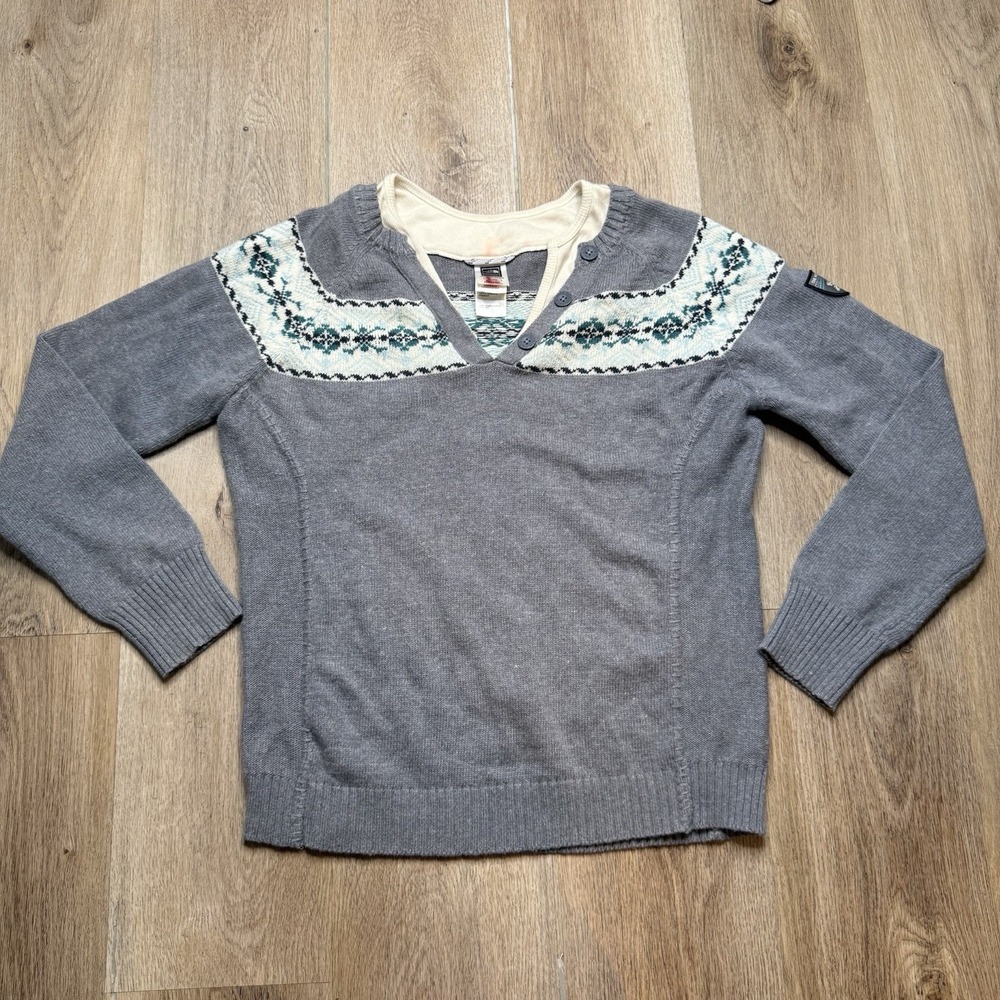 The North Face Sweater Womens XL Gray Wool Blend A5 Series Fair Isle AN9U Button
